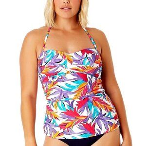 Anne Cole Palm Twist-Front Tankini Swim Top - Multicolor | Size 18